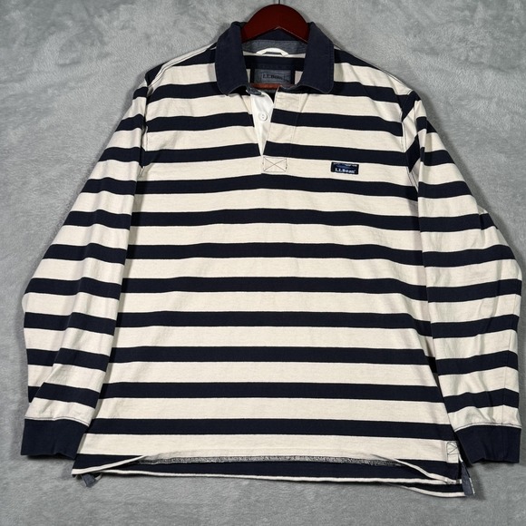 L.L. Bean Other - L.L.Bean Rugby Polo Shirt Mens Large Blue Stripe Long Sleeve Cotton Casual